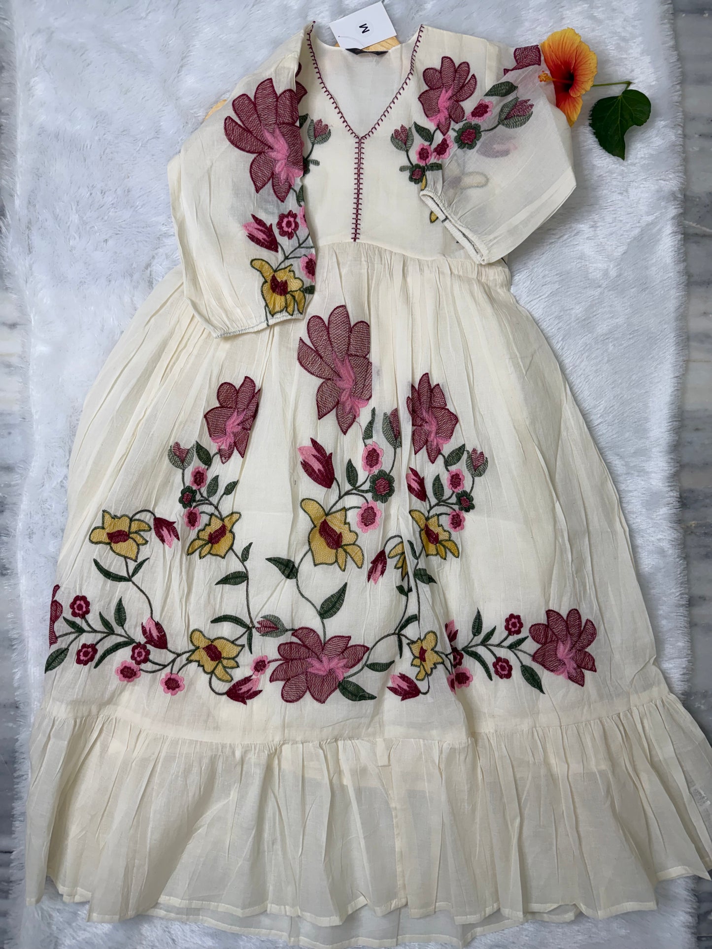 White Ethnic Fusion Umbrella Frock