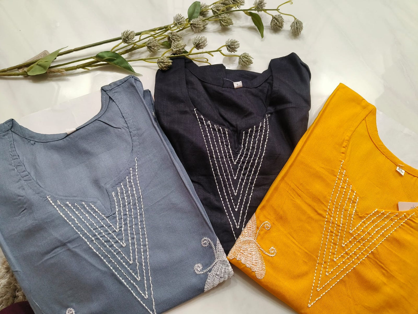 Solid with Embroidered Yoke Kurti