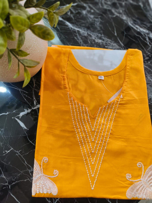 Solid with Embroidered Yoke Kurti