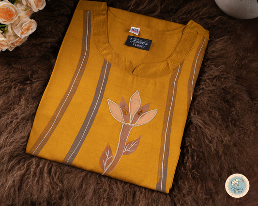 Mustard Bloom Cotton Blend Kurta with Golden Petals