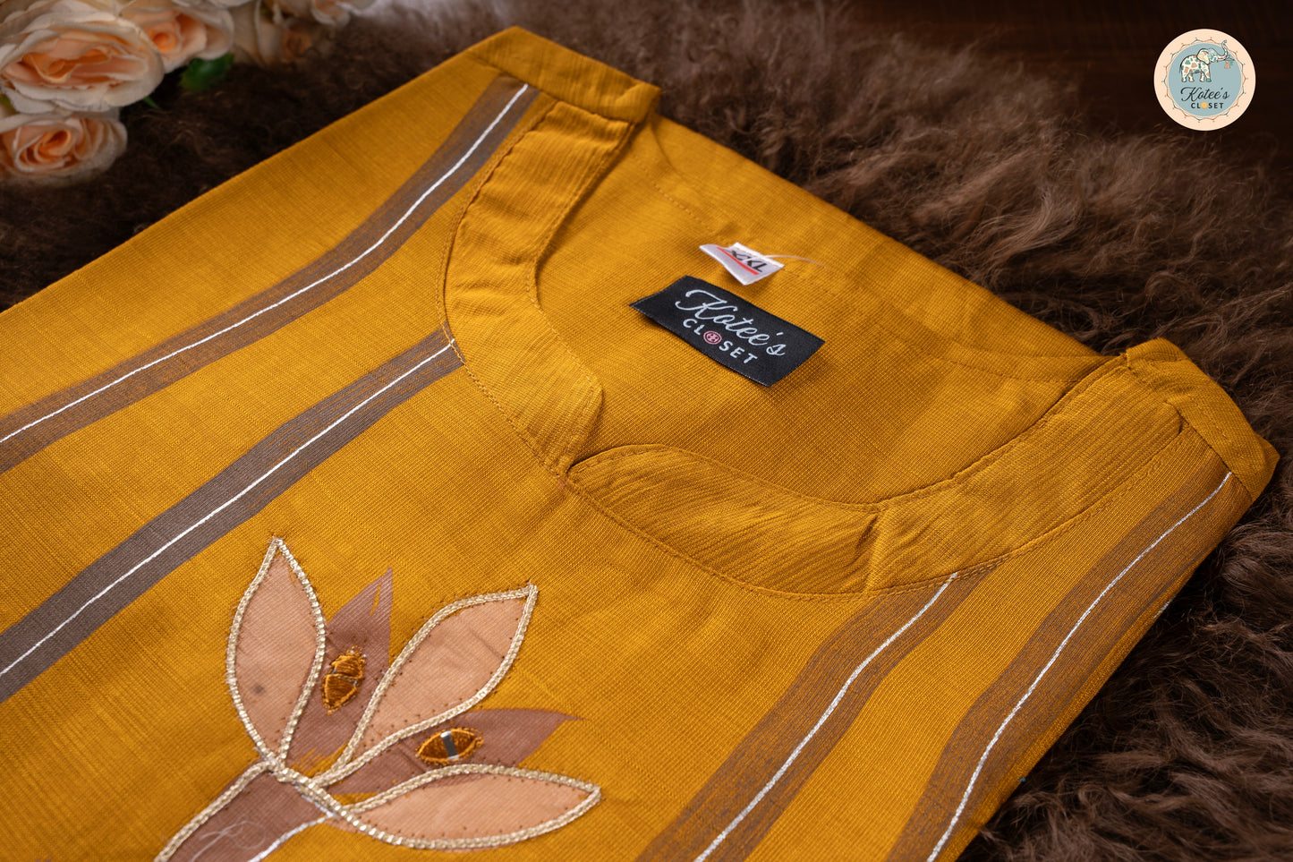 Mustard Bloom Cotton Blend Kurta with Golden Petals