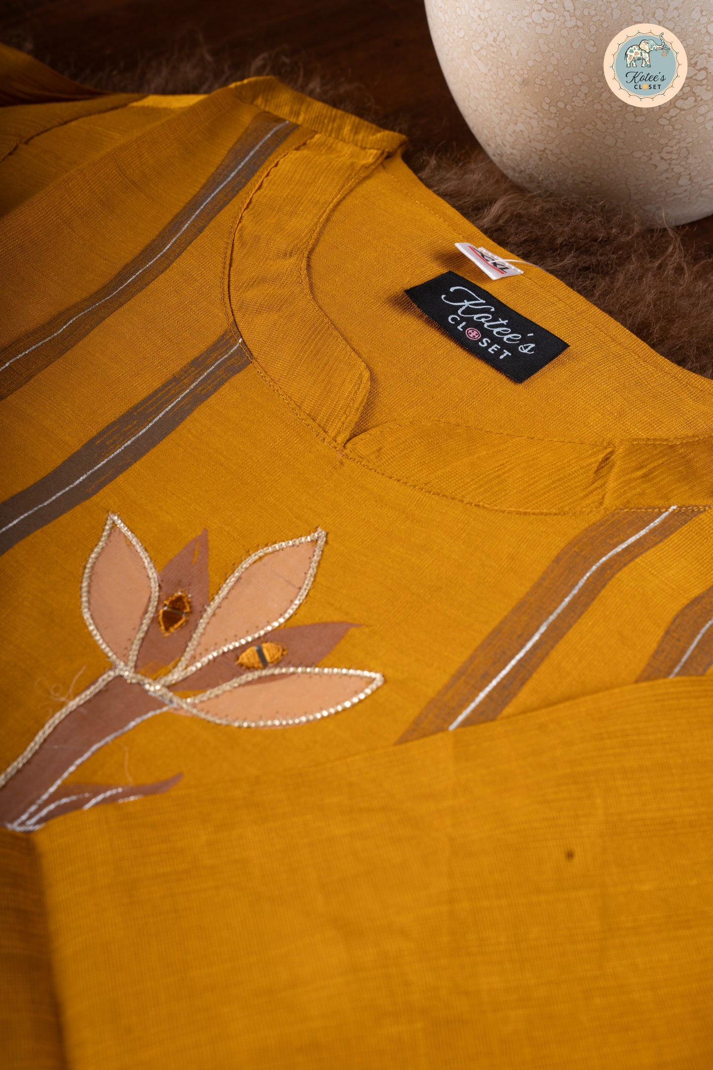 Mustard Bloom Cotton Blend Kurta with Golden Petals