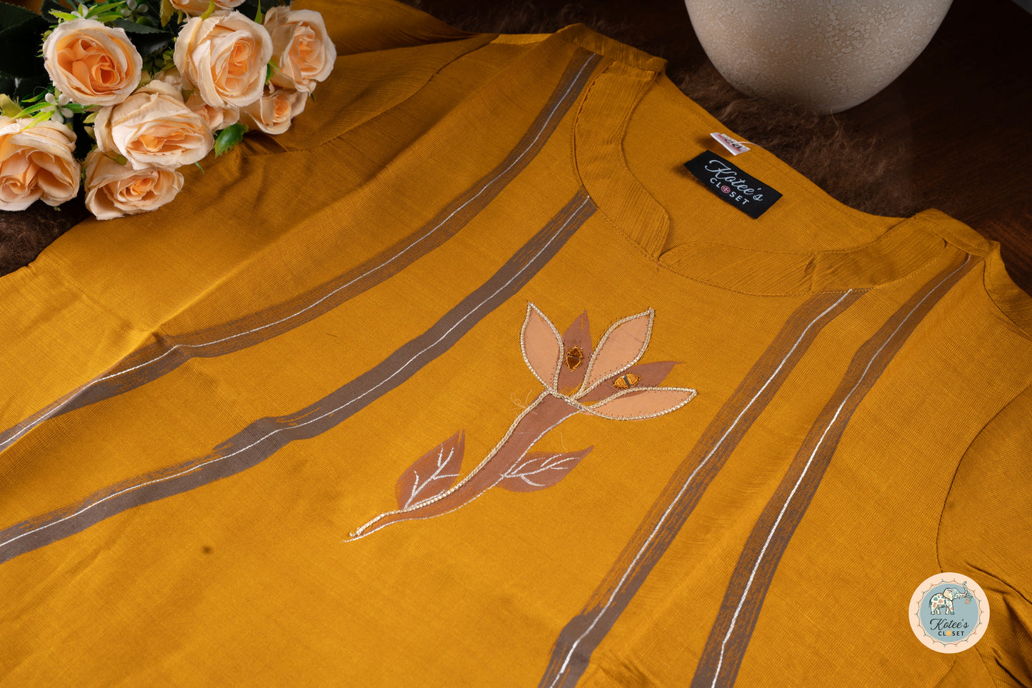 Mustard Bloom Cotton Blend Kurta with Golden Petals